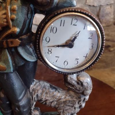 Large Vintage Cast Metal Woodsman with Dog Clock Coin Bank