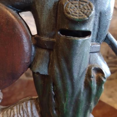 Large Vintage Cast Metal Woodsman with Dog Clock Coin Bank