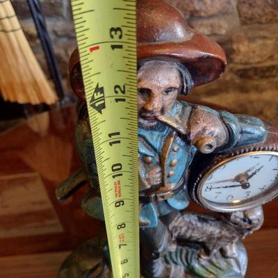 Large Vintage Cast Metal Woodsman with Dog Clock Coin Bank