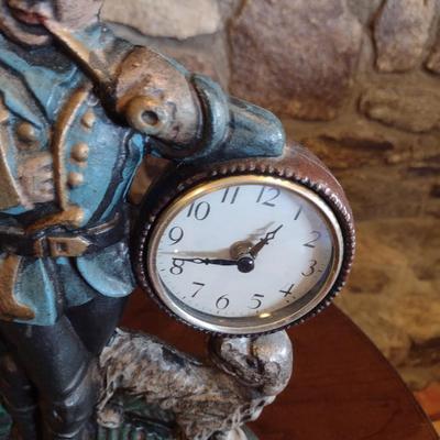 Large Vintage Cast Metal Woodsman with Dog Clock Coin Bank