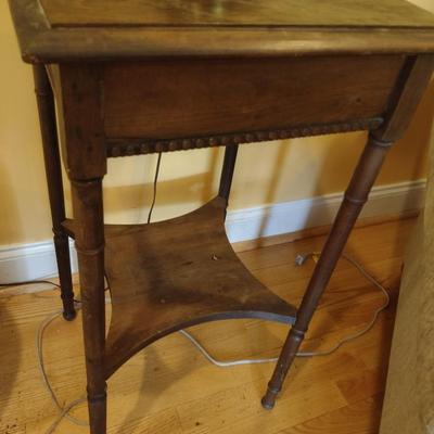 Solid Wood Side Table with Stretcher Shelf