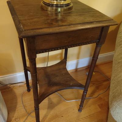 Solid Wood Side Table with Stretcher Shelf