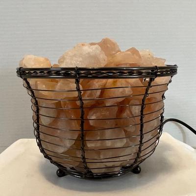 Himalayan Salt Lamp, Tall Round Metal Basket