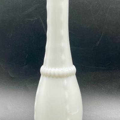 Milk, tall glass bud vase hourglass shape