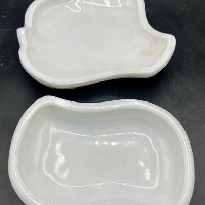 Two McKee Prescut Milk Glass Dishes