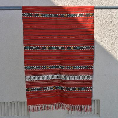 Beautiful Vintage Woven Table Runner with Colorful Embroidery Detailing