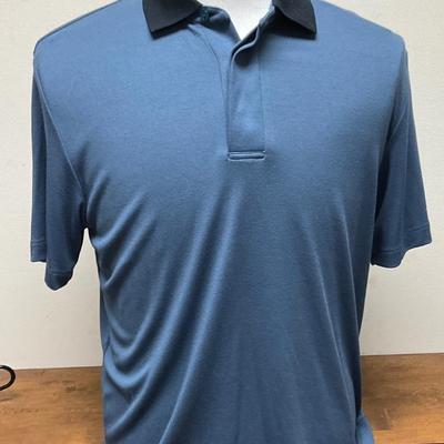 Therory NWT new Polo knit shirt medium blue with dark blue collar size L large