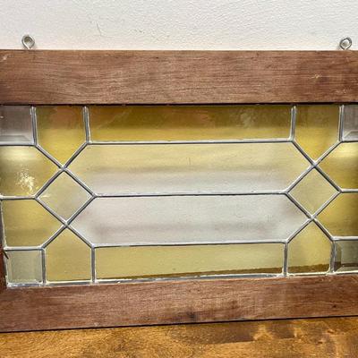 Stained Glass Framed Window Wall Hanging Yellow & Clear Geometric Design