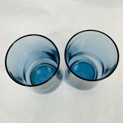 2 small juice glasses blue glass