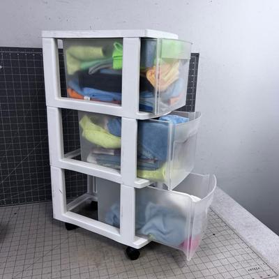  3 Plastic Drawer Set on Wheel FULL of Micro Towels