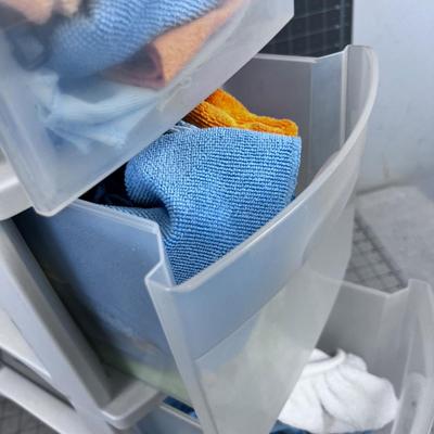  3 Plastic Drawer Set on Wheel FULL of Micro Towels