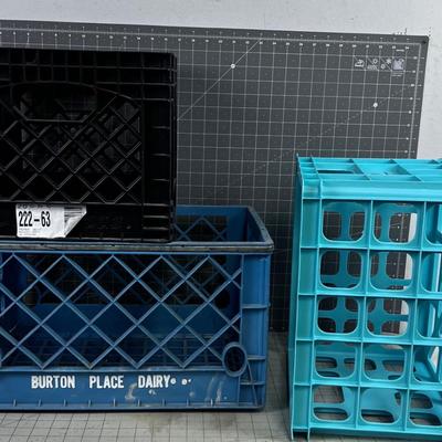 3 Plastic Crates Black and Blue ish. 