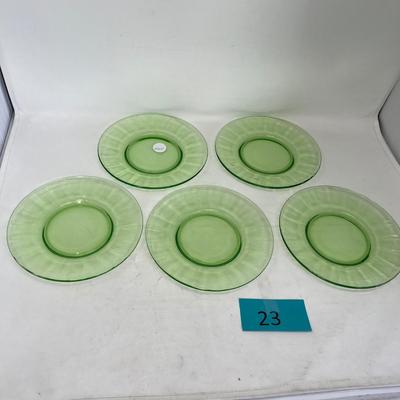 Depression glass salad plates Uranium glass.