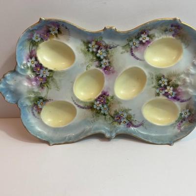 Antique A & K France Limoges c1900's Flowered Deviled Egg Plate 10