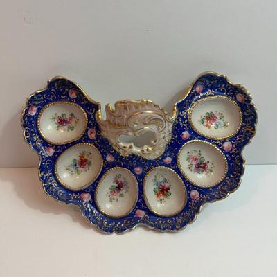 Antique Hand Signed Asian Egg/Deviled Egg Porcelain Serving Dish in Very Good Preowned Condition.
