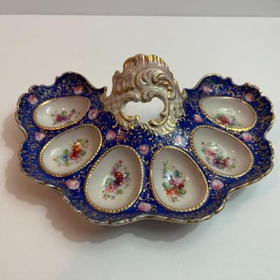 Antique Hand Signed Asian Egg/Deviled Egg Porcelain Serving Dish in Very Good Preowned Condition.