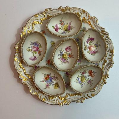 Antique Dresden Raised Porcelain Deviled Egg Dish 8-1/2
