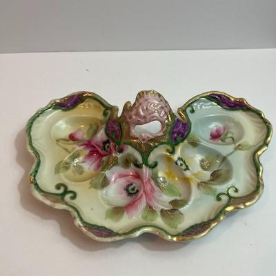 Antique Hand Painted Early Nippon Porcelain Deviled Egg Dish in VG Preowned Condition.
