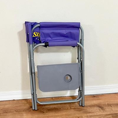 Purple & Gold Sports Chair With Flip Side Table