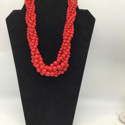 Red bulky beaded necklace
