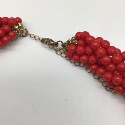 Red bulky beaded necklace
