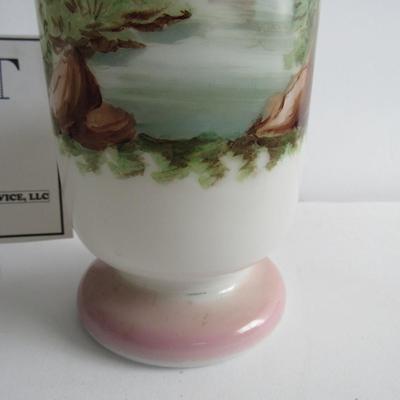 Vintage Glass Vase With Water and Castle Scene