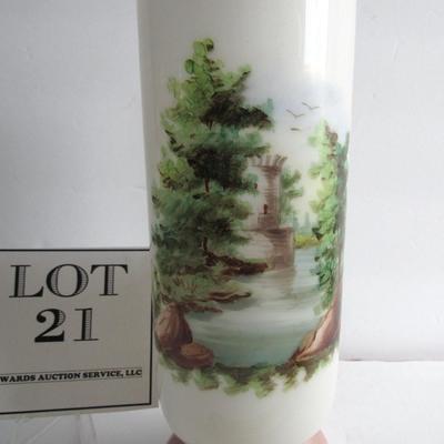 Vintage Glass Vase With Water and Castle Scene