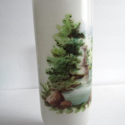 Vintage Glass Vase With Water and Castle Scene