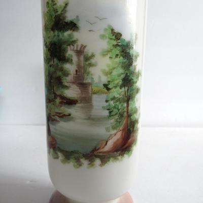 Vintage Glass Vase With Water and Castle Scene