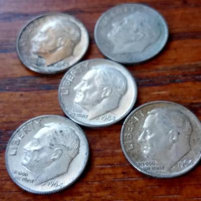 LOT 74 FIVE SILVER ROOSEVELT DIMES