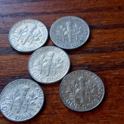 LOT 74 FIVE SILVER ROOSEVELT DIMES