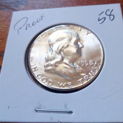 LOT 75 1958 PROOF SILVER HALF DOLLAR