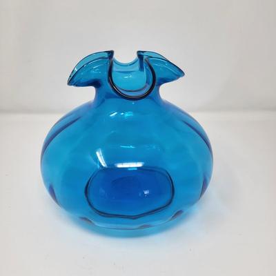 Beacon Glass Co Aqua Blue Ruffle Top Bulb Vase 1940's