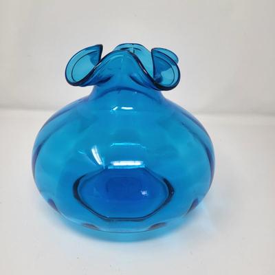 Beacon Glass Co Aqua Blue Ruffle Top Bulb Vase 1940's