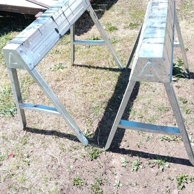 Light weight portable collapsable sawhorses fold away for storage - Sturdy!