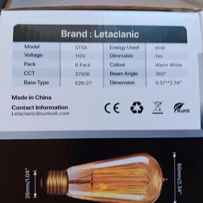 Three new boxes of Letaclanic Vintage Dimmable bulbs ST58 110 Volt