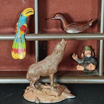 LOT 27: Miniatures: Music Box, Animals, Marbles, etc., & Miniature Shelf