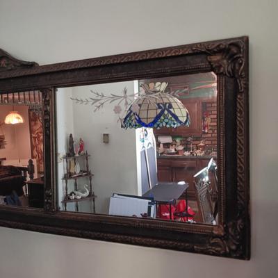 LOT 32: Antique Floral Etched Buffet/Mantle 3 Panel Mirror