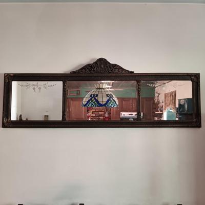 LOT 32: Antique Floral Etched Buffet/Mantle 3 Panel Mirror