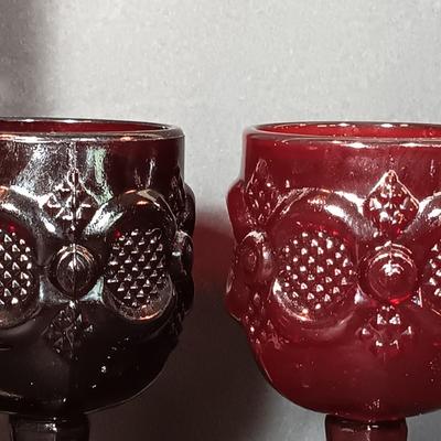 LOT 41: Pair of Vintage Mid-Century Red Ruby Glass Vases w/White Birds & Flowers & More