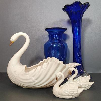 LOT 44: Lenox Swans & Cobalt Blue Vases