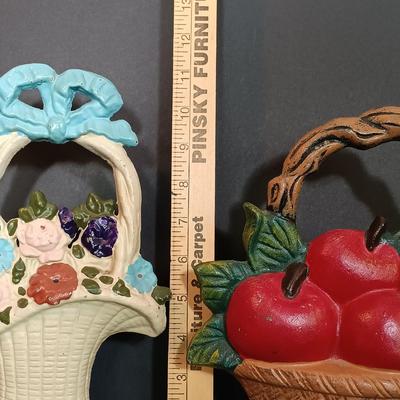 LOT 46: Cast Iron Doorstops: Basket of Apples & Basket of Flowers