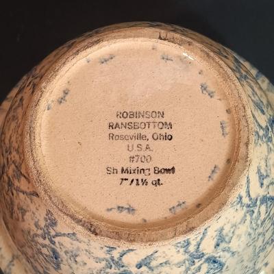 LOT 50: Blue Spongeware Mixing Bowls Roseville Robinson Ransbottom Pottery & More