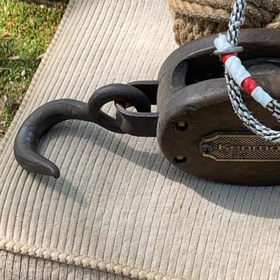 LOT 76: Nautical Collection Including Vintage/Antique Pulleys, a Buoy and Knotted Rope