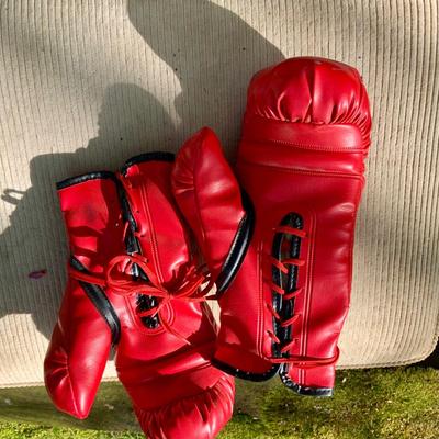 LOT 79: Vintage Boxing Gloves and Head Gear and a Metal Boxer