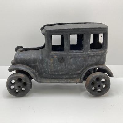 LOT 87: Vintage Cast Iron Double Decker Bus and Car