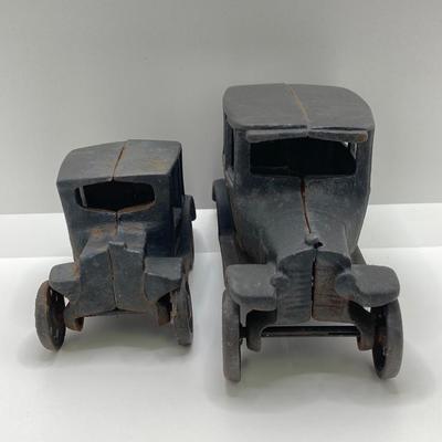 LOT 91: Vintage Black Cast Iron Toy Cars - Coupe and Sedan