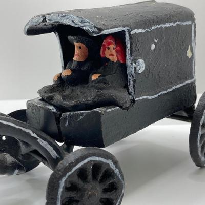 LOT 95: Cast Iron Horse Drawn Carriage and Goat Drawn Express Wagon