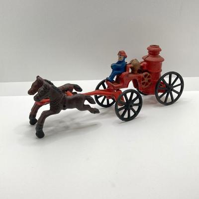 LOT 97: Cast Iron Horse Drawn Fire Engine Wagon