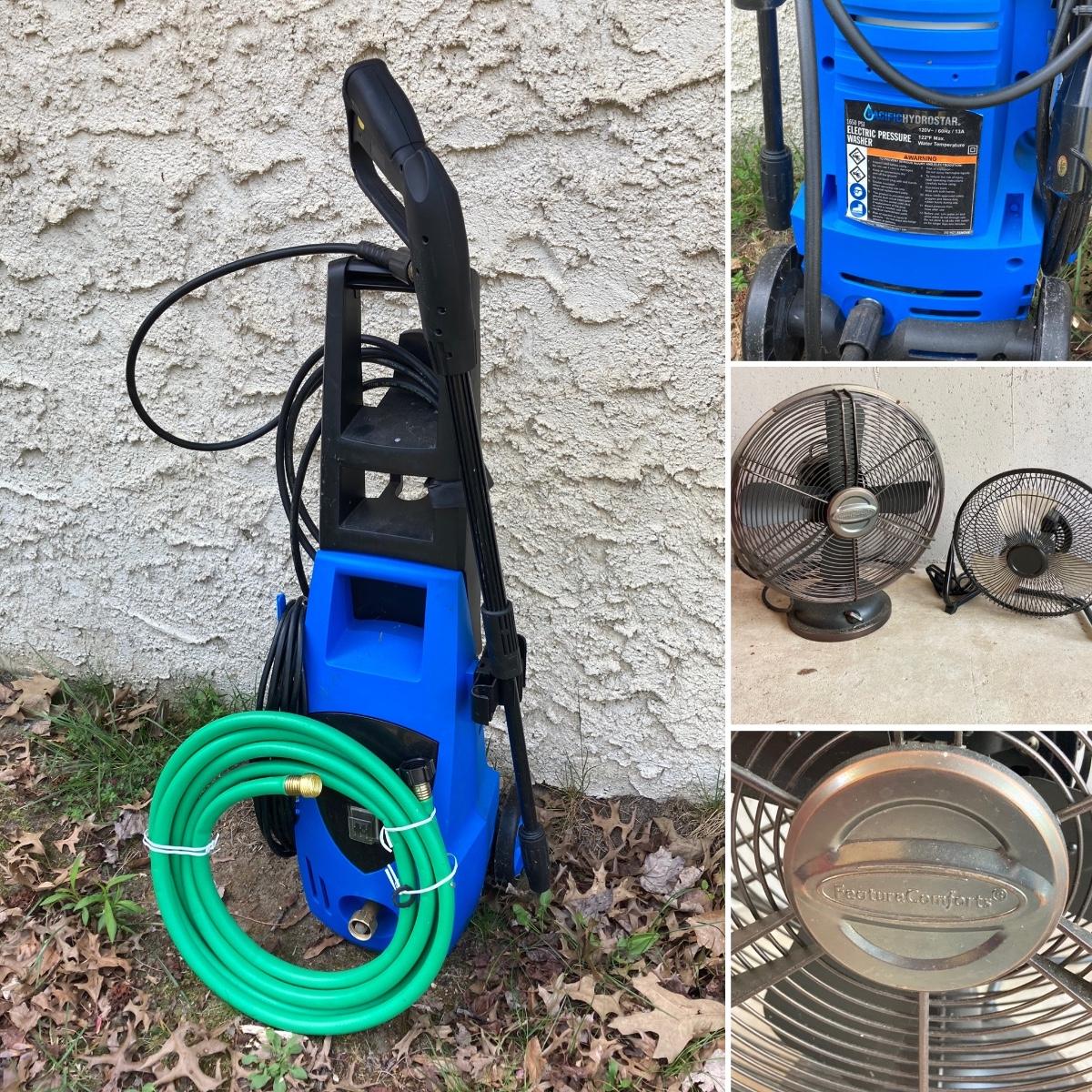LOT 108 Pacific Hydrostar Electric Pressure Washer and Two Table Fans